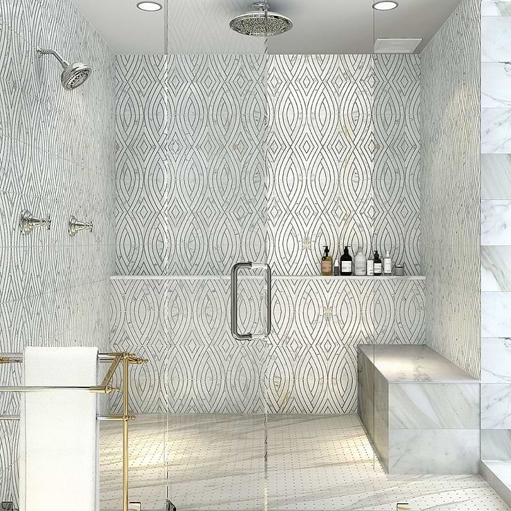New Palm Beach by Krista Watterworth Leaf White Polished Marble Mosaic