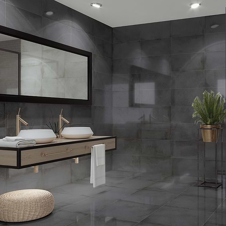 Angela Harris Flatiron Black 12x24 Semi-Polished Porcelain Tile