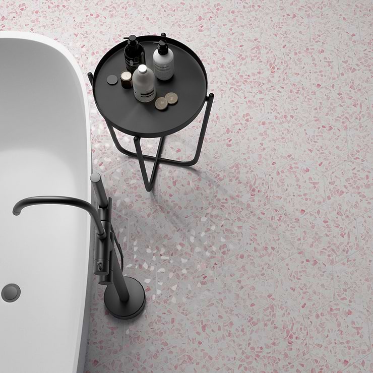 Terrazzo Hex Pink 9" Terrazzo Look Matte Porcelain Tile