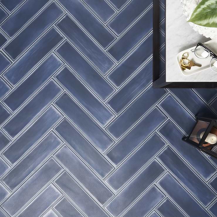 Stacy Garcia ArtBlock Denim Blue 4x16 Matte Porcelain Tile