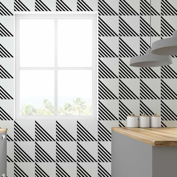 B2W Stripe Positive 8x8 Matte Porcelain Tile