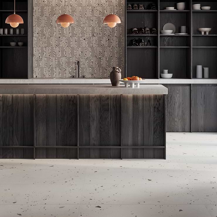 Kobe Cement Ice White 24x48 Terrazzo Look Matte Porcelain Tile