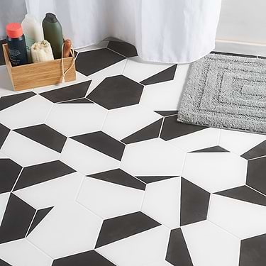 HexArt Pop Nero Black & White 8" Hexagon Matte Porcelain Tile