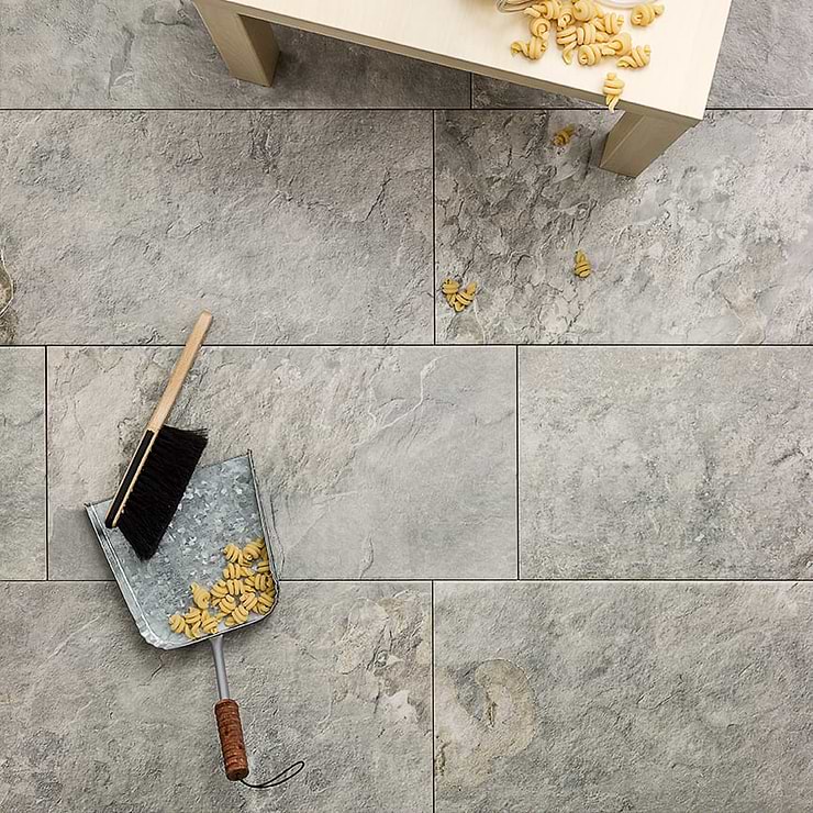 Litchfield Silver 12X24 Matte Porcelain Tile; in Silver & Gray Porcelain; for Backsplash, Floor Tile, Kitchen Floor, Kitchen Wall, Wall Tile, Bathroom Floor, Bathroom Wall, Shower Wall, Outdoor Floor, Outdoor Wall, Commercial Floor; in Style Ideas Rustic, Transitional
