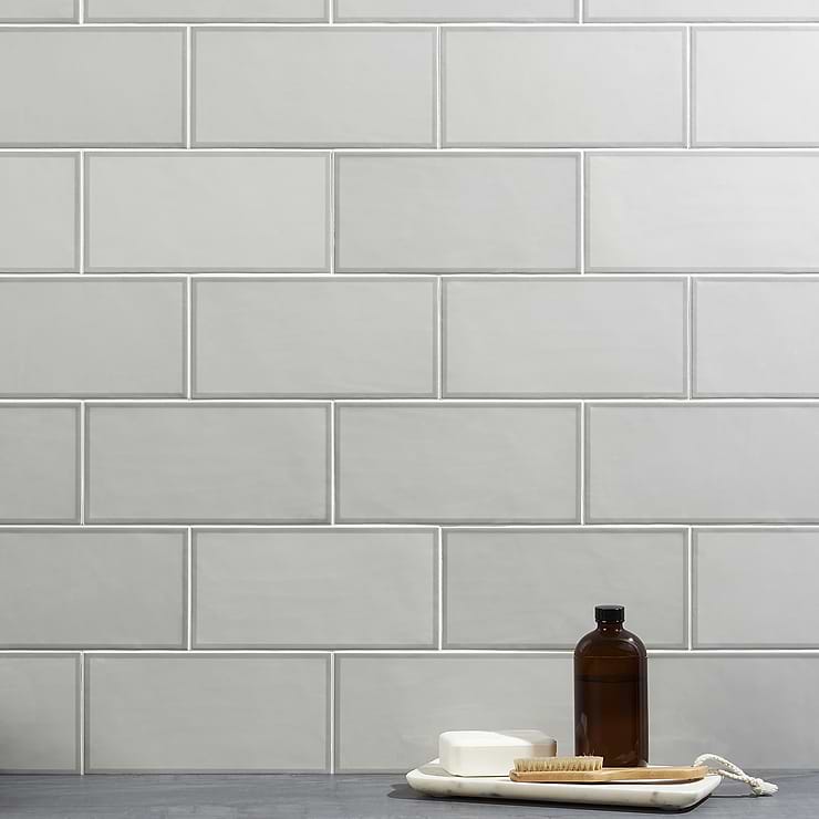Bellami Framed Grigio Gray 5x10 Glossy Ceramic Wall Tile