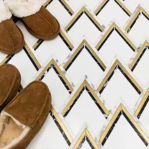 VZAG Nero Black, Gold and White Marble & Brass Polished Mosaic Tile by Vanessa Deleon