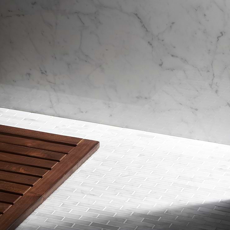 Disco-Carrara 1/2x2 Marble Polished Mosaic Tile