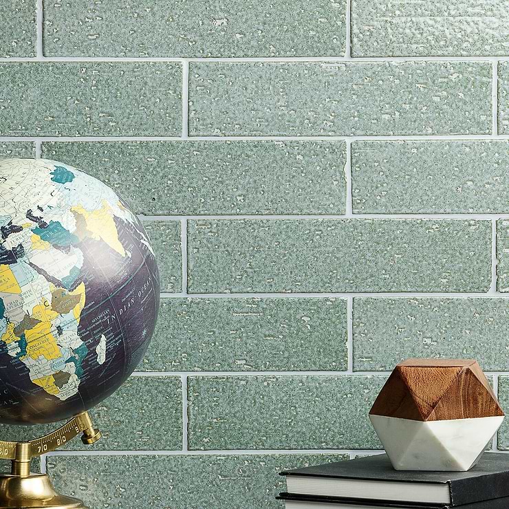 Cadenza  Tidewater 2x9 Clay Brick Wall Tile; in Blue- Green  Clay Brick; for Backsplash, Floor Tile, Kitchen Floor, Kitchen Wall, Wall Tile, Bathroom Floor, Bathroom Wall, Shower Wall; in Style Ideas Beach, Classic, Craftsman, Industrial