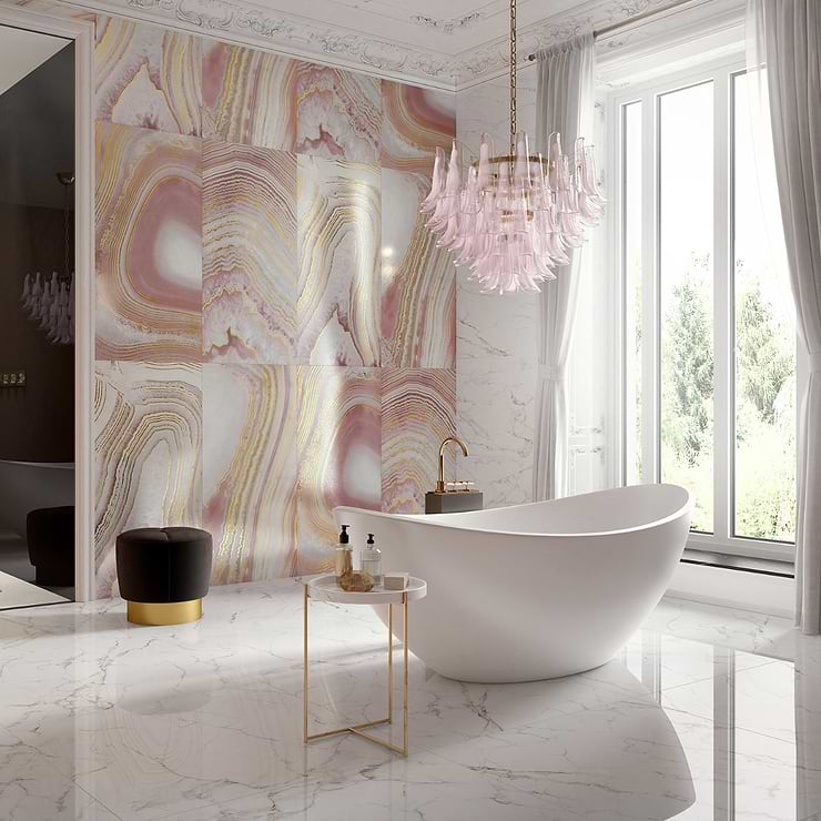 Agate Art Himalaya Pink 24x48 Artisan Decor Polished Porcelain Tile