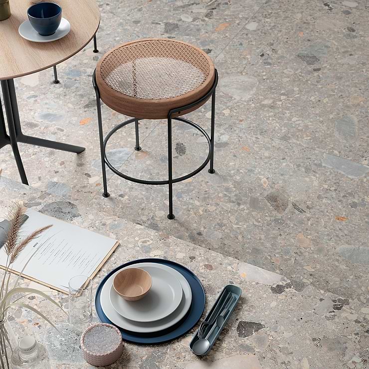 Rizo Earth Gray 24x48 Terrazzo Look Matte Porcelain Tile