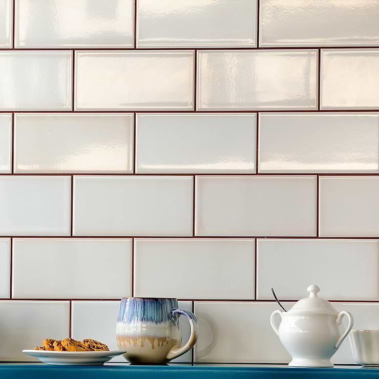 Vector Hueso White 4X8 Polished Ceramic Subway Tile; in White Ceramic; for Backsplash, Kitchen Wall, Wall Tile, Bathroom Wall, Shower Wall; in Style Ideas Beach, Classic, Cottage, Craftsman, Farmhouse, Industrial, Mid Century, Traditional, Transitional