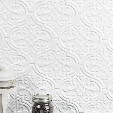 Byzantine Florid Bianco White 6x7 Arabesque Polished Ceramic Tile