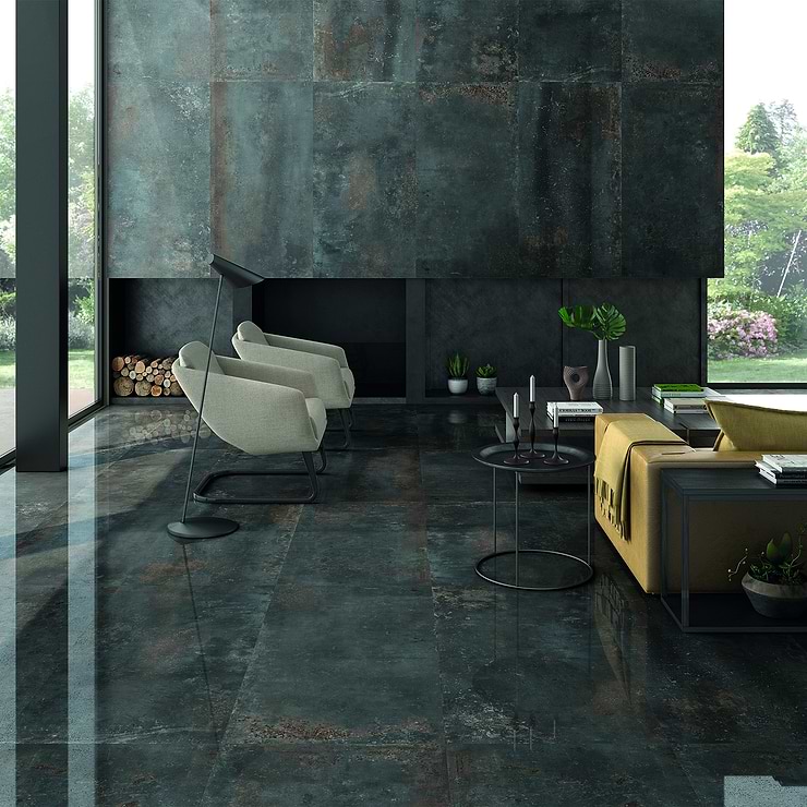 Twilight Dark Gray 12X48 Metal Look Polished Porcelain Tile; in Dark Gray Porcelain; for Backsplash, Floor Tile, Kitchen Floor, Kitchen Wall, Wall Tile, Bathroom Floor, Bathroom Wall, Shower Wall, Outdoor Wall, Commercial Floor; in Style Ideas Art Deco, Craftsman, Industrial, Mid Century, Rustic