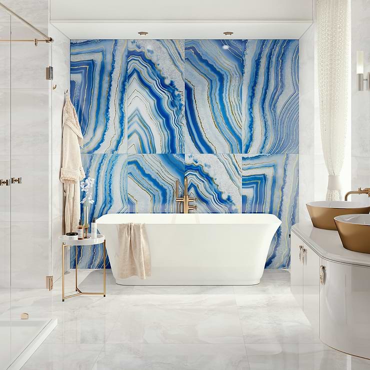 Agate Art Azul Blue 24x48 Artisan Decor Polished Porcelain Tile