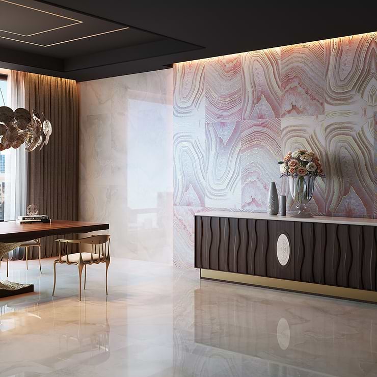 Agate Art Himalaya Pink 24x48 Artisan Decor Polished Porcelain Tile