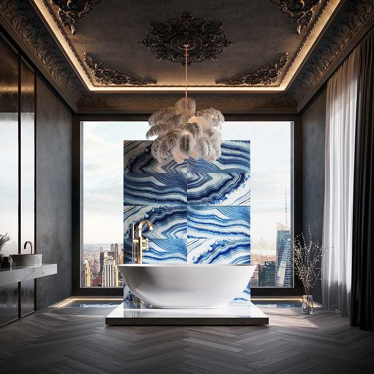 Agate Art Azul Blue 24x48 Artisan Decor Polished Porcelain Tile