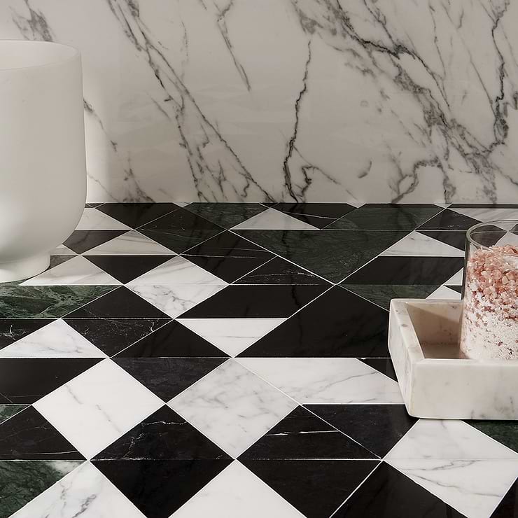 Prism Verdone 13.5" x 7.75" Marble Mosaic Tile 