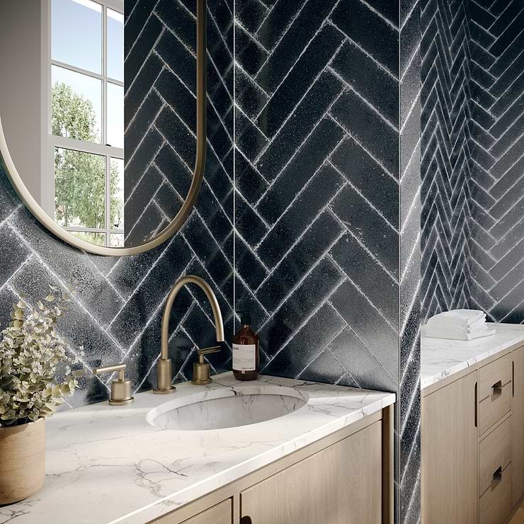 LavaArt Black 3x12 Glazed Lava Stone Subway Tile; in Dark Gray Lava Stone; for Backsplash, Kitchen Wall, Wall Tile, Bathroom Wall, Shower Wall, Outdoor Wall; in Style Ideas Classic, Contemporary, Craftsman, Industrial, Mediterranean, Modern, Traditional, Transitional