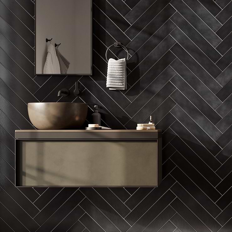 Cavallo Overcast Black 3X18 Glazed Porcelain Subway Tile; in Black  Extruded Porcelain; for Backsplash, Floor Tile, Kitchen Floor, Kitchen Wall, Wall Tile, Bathroom Floor, Bathroom Wall, Shower Wall, Shower Floor, Outdoor Floor, Outdoor Wall, Commercial Floor, Pool Tile; in Style Ideas Classic, Contemporary, Craftsman, Farmhouse, Industrial, Mid Century, Modern, Rustic, Traditional, Transitional