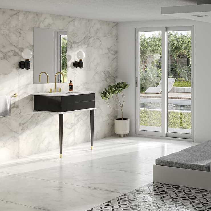 Classic Carrara 30" Black Vanity with Gold Accents 