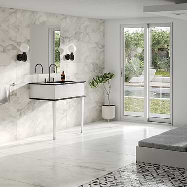 Classic Nero Marquina 30" White Vanity with Chrome Accents 