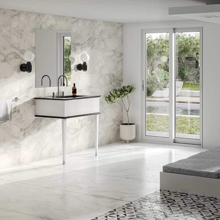 Classic Nero Marquina 30" White Vanity with Chrome Accents 
