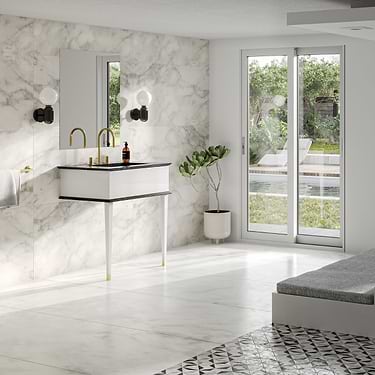 Classic Nero Marquina 30" White Vanity with Gold Accents 
