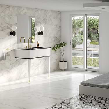 Classic Nero Marquina 36" White Vanity with Gold Accents