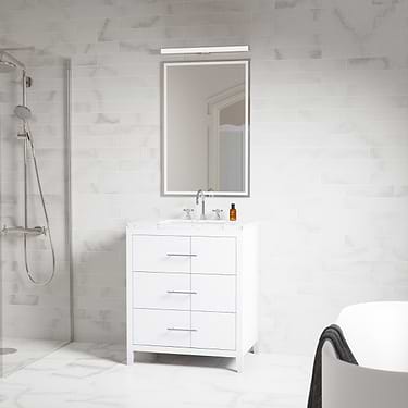 Iconic 30" White and Silver Vanity with Marble Counter