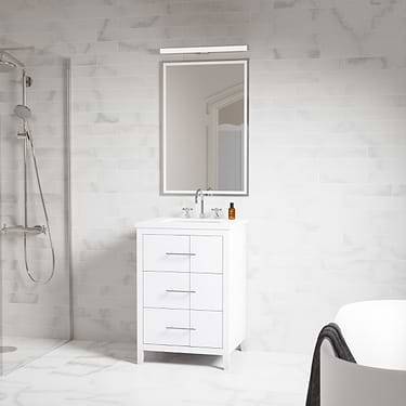 Iconic 24" White and Silver Vanity with Quartz Counter