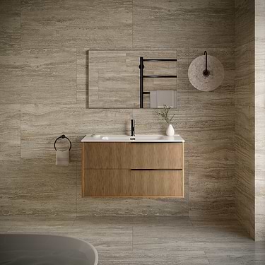 Kora Art Woodgrain 40" Wall Mounted Vanity with Black Handles