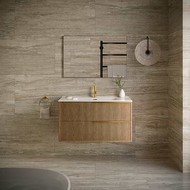 Kora Art Woodgrain 40" Wall Mounted Vanity with Gold Handles
