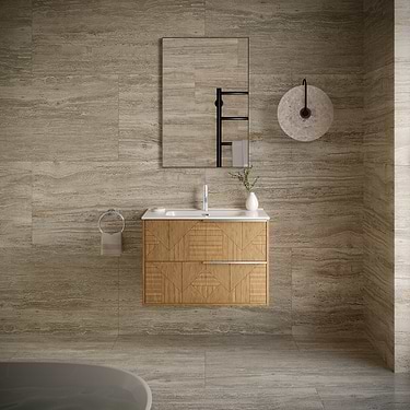 Kora Geo Woodgrain 32" Wall Mounted Vanity with Silver Handles