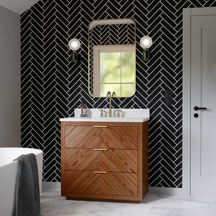 Marilyn 36" Woodgrain Vanity with Carrara Marble Top and Ceramic Basin