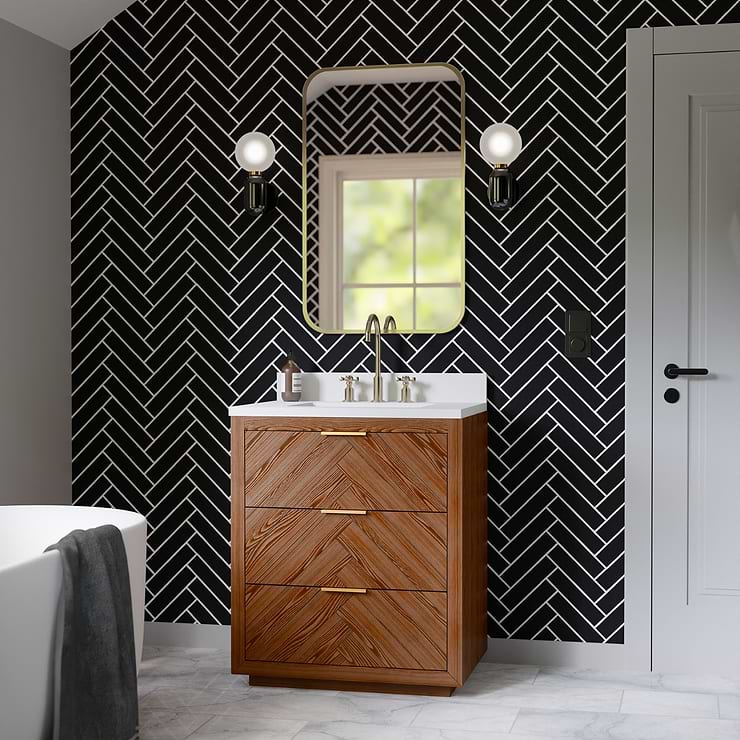 Marilyn 30" Woodgrain Vanity with Pure White Quartz Top and Ceramic Basin