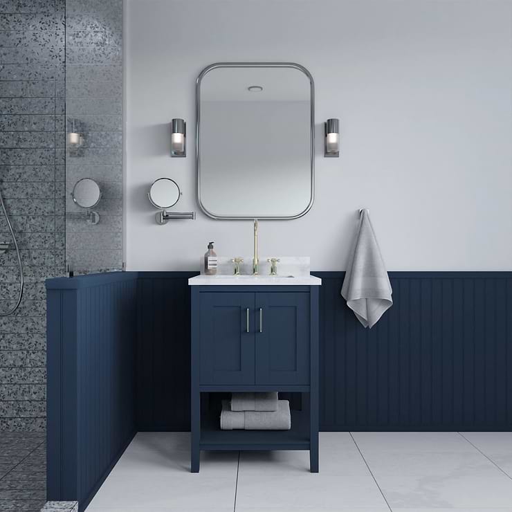 Sheraton 24" Navy Vanity with Carrara Marble Top and Ceramic Basin
