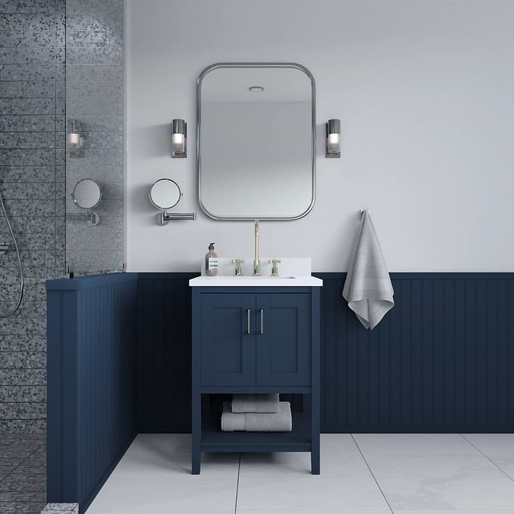 Sheraton 24" Navy Vanity with Pure White Quartz Top and Ceramic Basin