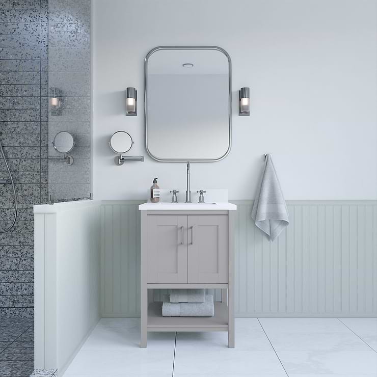 Sheraton 24" Gray Vanity with Pure White Quartz Top and Ceramic Basin