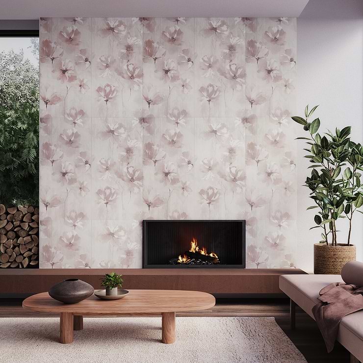 Monet Poetica Pink 24x48 Artisan Decor Matte Porcelain Tile; in Pink Porcelain; for Backsplash, Kitchen Wall, Wall Tile, Bathroom Wall, Shower Wall; in Style Ideas Art Deco, Contemporary, Tropical, Whimsical; released 2023; new, trends