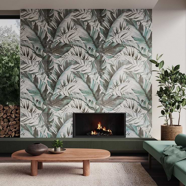 Monet Savage Green 24x48 Artisan Decor Matte Porcelain Tile; in Green and White Porcelain; for Backsplash, Kitchen Wall, Wall Tile, Bathroom Wall, Shower Wall, Outdoor Wall; in Style Ideas Art Deco, Contemporary, Tropical, Whimsical; released 2023; new, trends