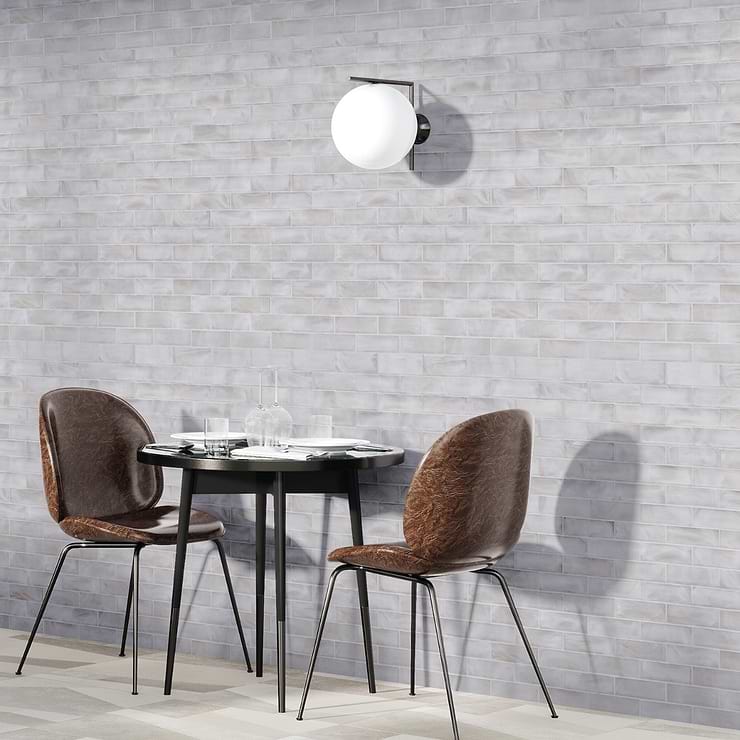 Magico Iridescent Pearl White 2x6 Polished Glass Mosaic Tile
