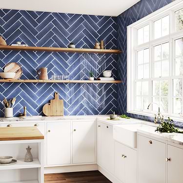 ArtBlock by Stacy Garcia Denim Blue 4x16 Glossy Porcelain Tile by Stacy Garcia - Sample