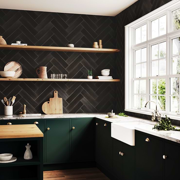 Stacy Garcia ArtBlock Fluted Nero 4x16 Glossy Porcelain Tile