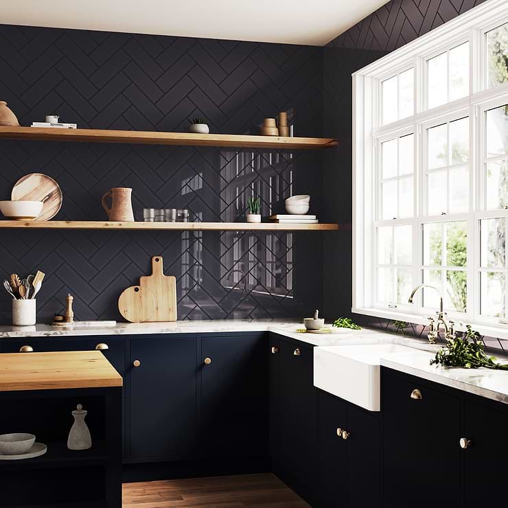 Rise Charcoal Gray 4x12 Beveled Glossy Ceramic Subway Tile