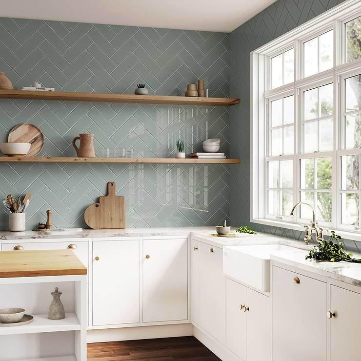 Rise Sage Green 4x12 Beveled Glossy Ceramic Subway Tile