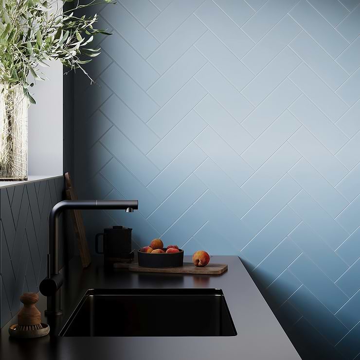 Loft Blue Gray 4x12 Frosted Glass Subway Wall Tile