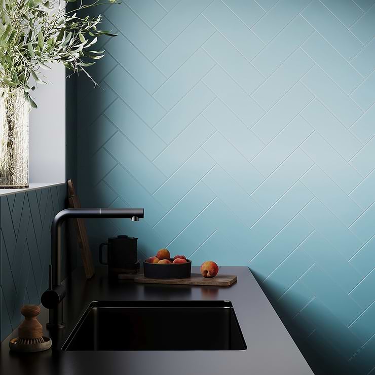 Loft Turquoise 4x12 Frosted Glass Subway Wall Tile