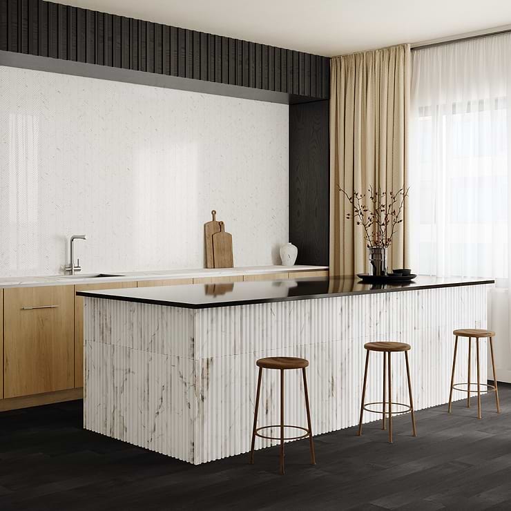 Stonework Barcode Alaska White 12x24 3D Polished Marble Tile