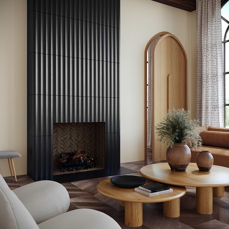 Stonework Fluted Nero Marquina Black 12x24 3D Honed Marble Tile