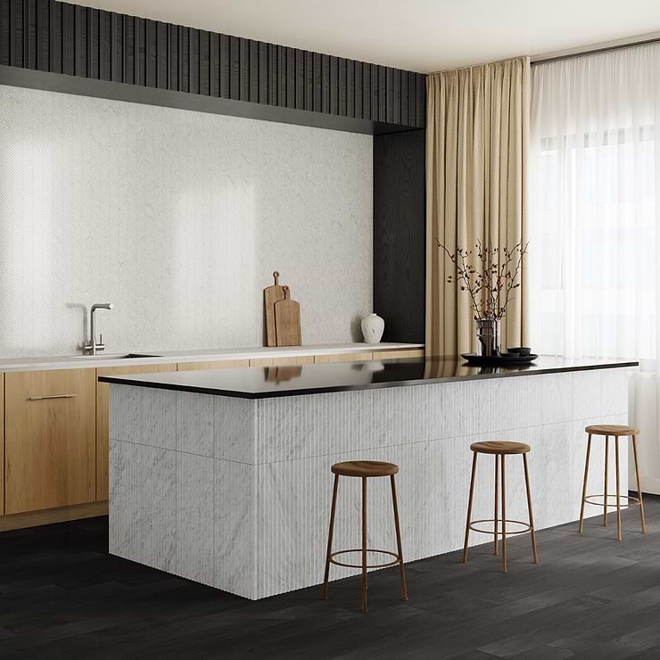 Stonework Peak Carrara White 12x24 3D Satin Marble Tile
